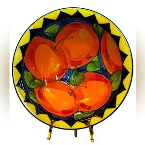 Vintage Black Orange Fruit Painted Signed Statement Bowl Ford 1996